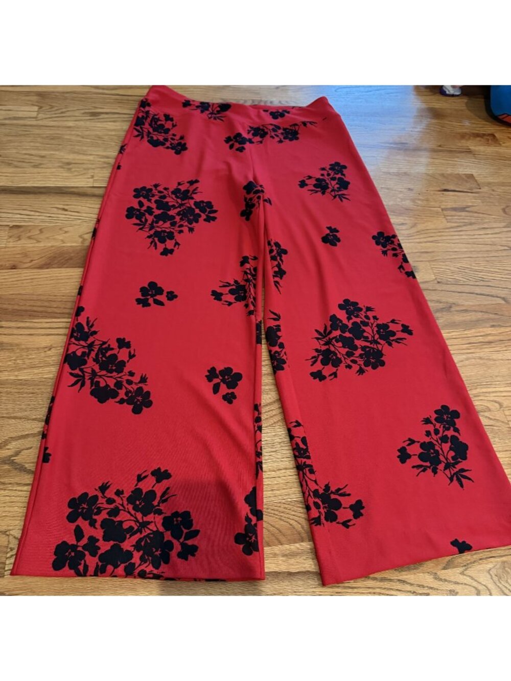 BOSTON PROPER WOMENS RED BLACK PULL ON WIDE LEG PANTS XL